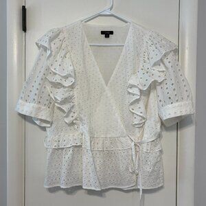 J. Crew #AW838 Women’s Plus White S/S Ruffle Wrap Top In Eyelet Shirt Blouse 2X